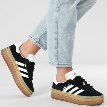 Adidas Originals - Baskets Femme Gazelle Bold IE0876 Core Black White x Superlaced Lacets Fuzzy Black
